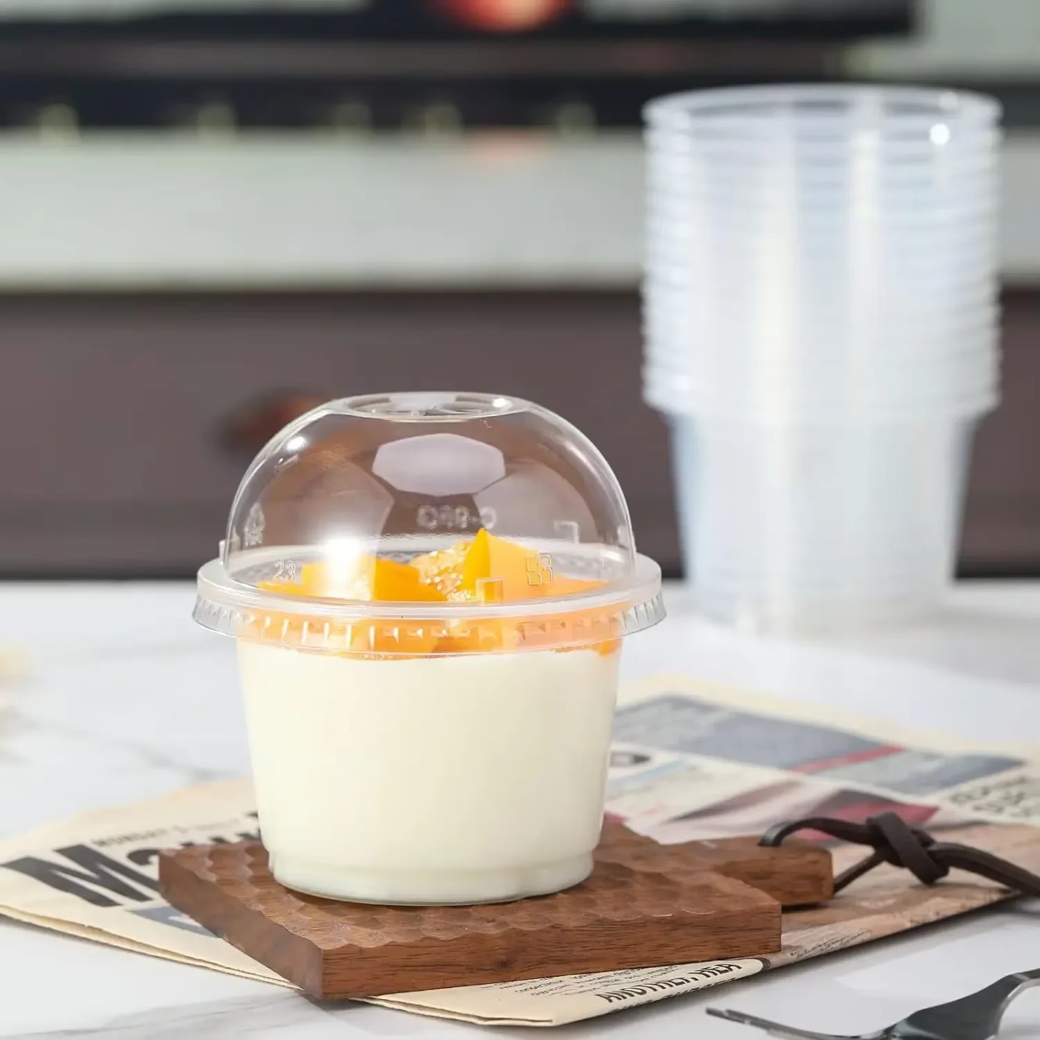 50/100 قطعة 250 مللي كوب سلطة للاستعمال مرة واحدة أكواب حلوى بلاستيكية شفافة حاوية الأطباق مع قبة/أغطية مسطحة لكب كيك الآيس كريم #4