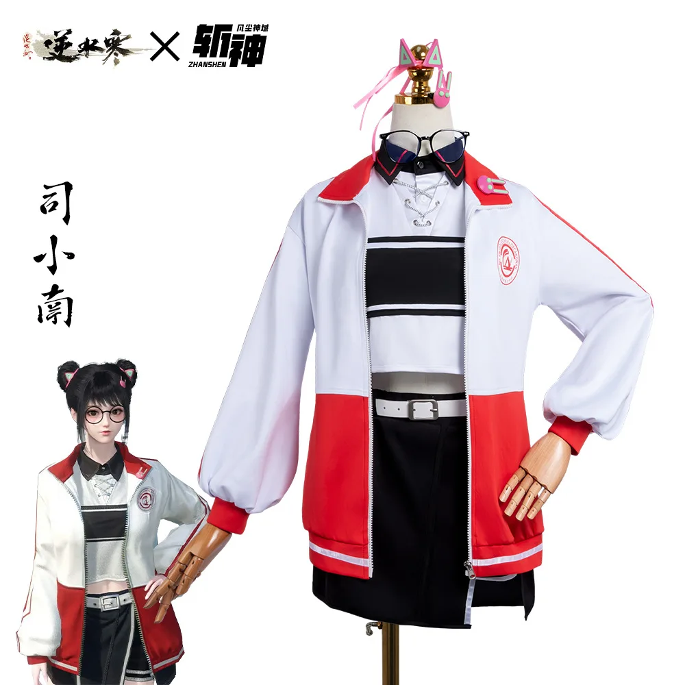 

Nishuihan × Zhan Shen Si Xiaonan Cosplay Costume Women Red White Jacket Striped Crop Top Black Skirt Set with Accessories