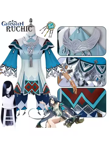 Game Genshin impact LAN YAN Cosplay Costume anime clothes with Wig Full Set new skin Role Play Halloween Party Comic Con Suits