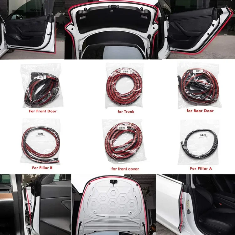 For Tesla Model 3 Y Car Door Seal Strip Kit Soundproof EPDM Rubber Weatherstrip Auto Trunk Hood Dashboard A B Pillar Sealing Set