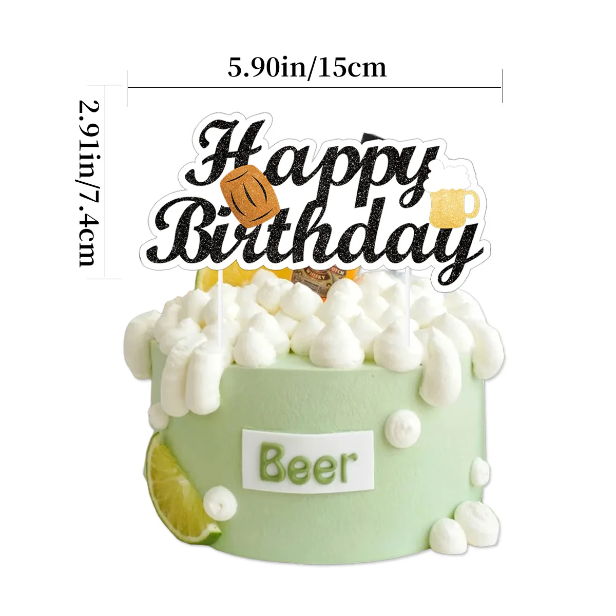 Cheers Beer Mug Happy Birthday Cake Topper Decoration Glitter Beers Pick Cupcake Toppers Beer Festival Birthday Party Supplies