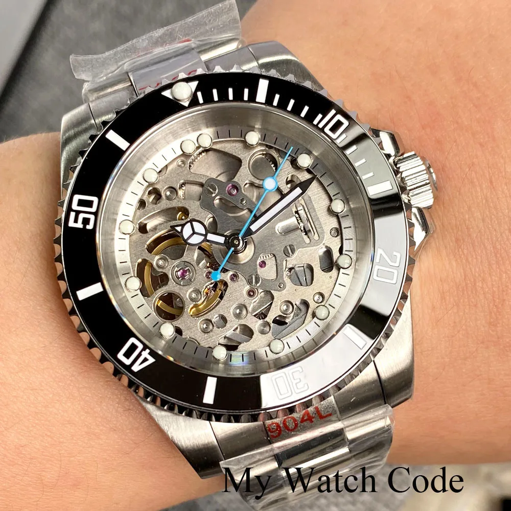 20bar Waterproof Hollow-out Skeleton NH70 Watch for Men Steel Diver Luxury Clock Blue Hand  Reloj Hombre 904L Bracelet