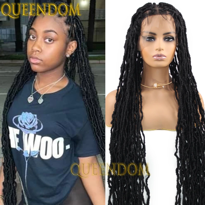 40 Inch Synthetic Pre Looped Jumbo Braid Wig Full Lace Butterfly Locs Braided Wig for Afro Women Knotless Box Braids Goddess Wig