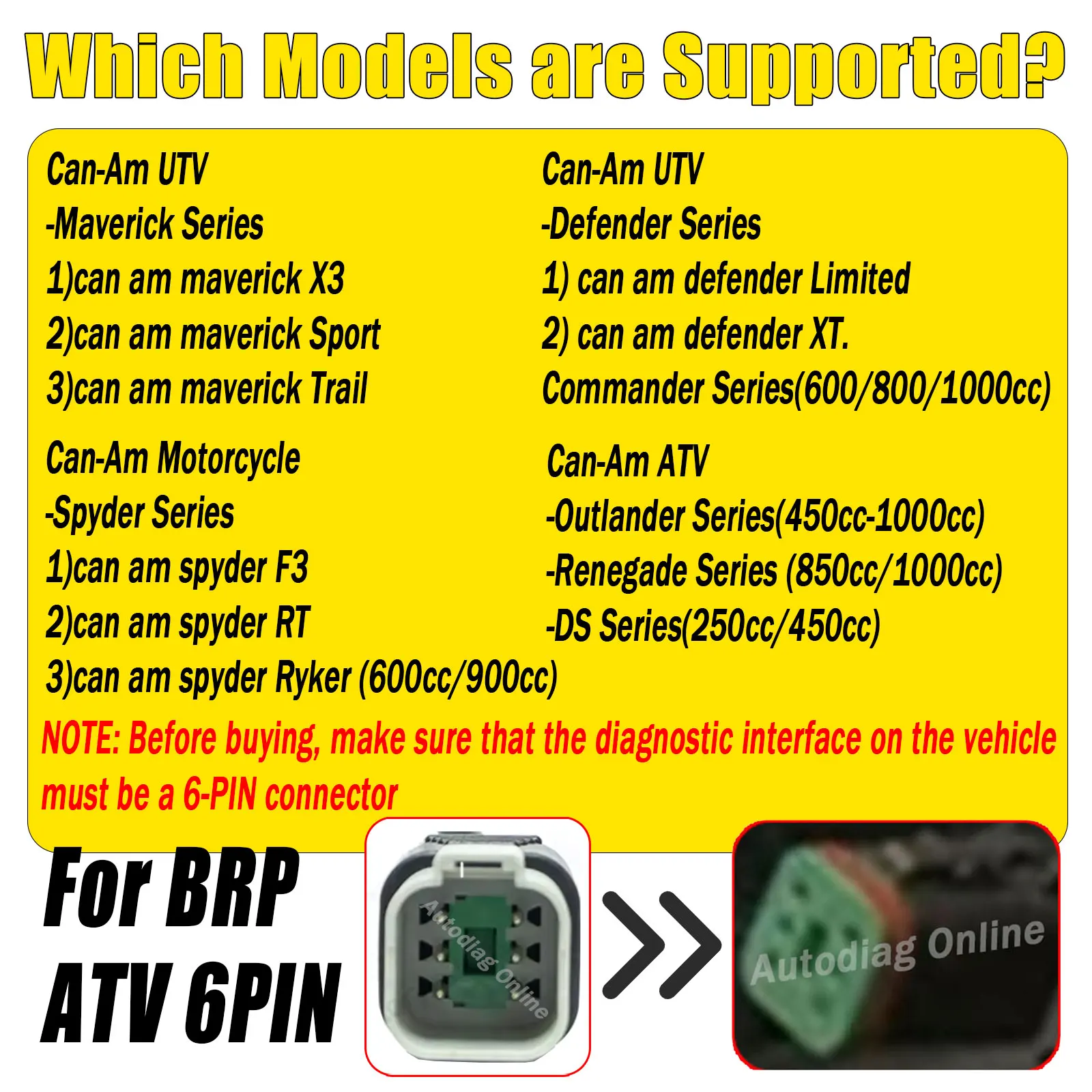 OBD2-Diagnosekabel für BRP Maverick/Outlander/Spyder, 6+8-Pin, für Polaris RZR/ACE CAN-AM ATV UTV OBDII-Scanner-Verbindungskabel – Detail 2
