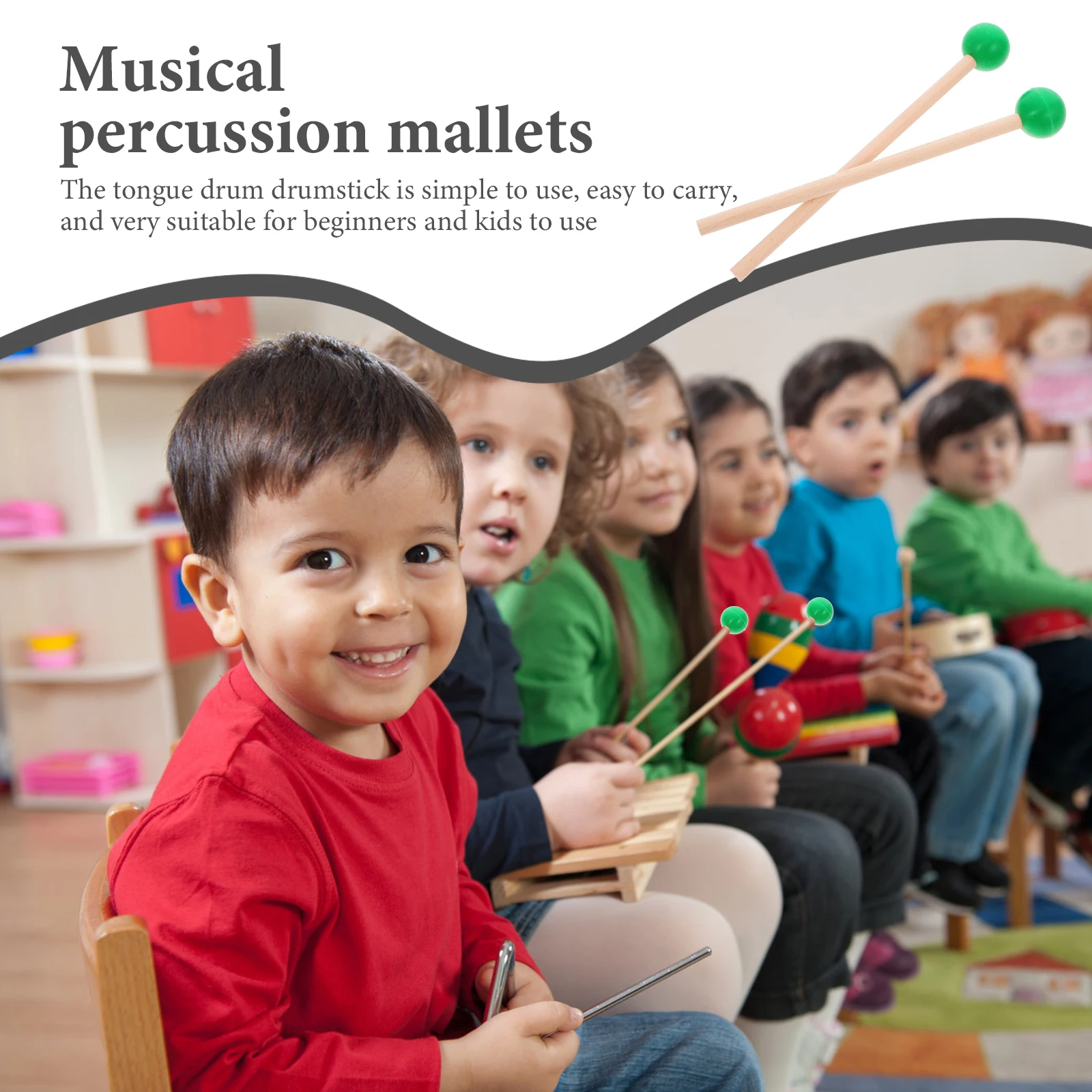 

2pcs Green Marimba Mallet Lightweight Drumstick Percussion Stick Musical Instrument Xylophone Hammer for Kids Beginners Tongue