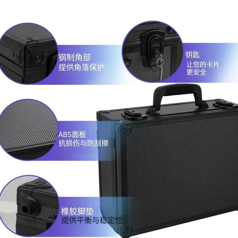 Black Aluminum Alloy Portable Tool Box, Large Capacity Multi-function Storage Case for Card Bricks