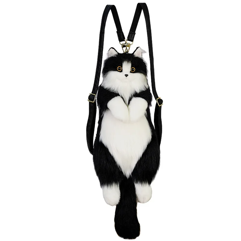 Handmade Plush Kitten Backpack Stuffed Animal Cat Tuxedo Fashion Gift For Women Kids Anniversary Birthday Lolita Decor With Gift