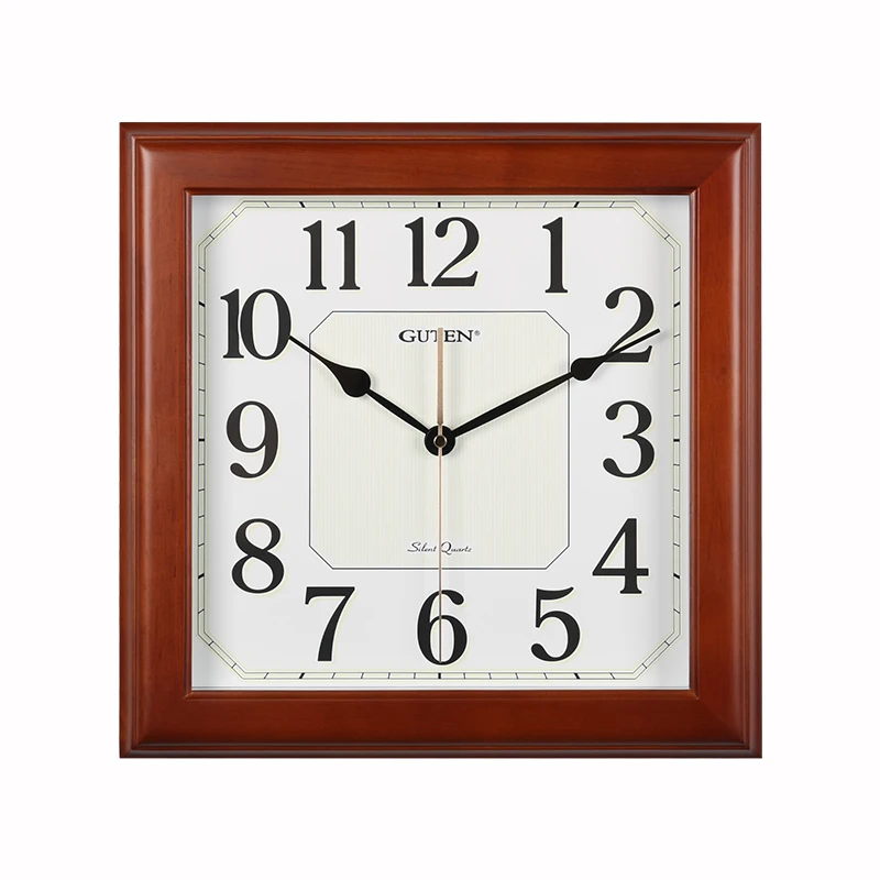 

Square solid wood silent wall clock European living room decoration wall clock bedroom simple Shi Ying clock