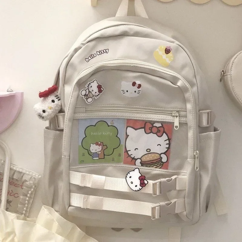 Mochila escolar impermeable de Hello Kitty para niños, de gran capacidad mochila escolar con cremallera para estudiantes de secundaria, bolsa ita