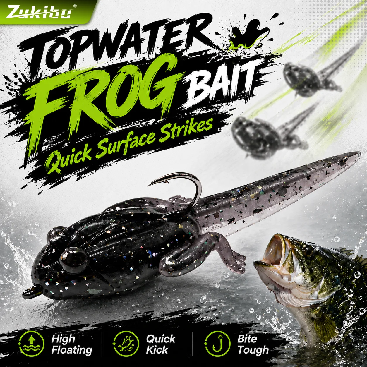 ZUKIBO 5PCS Isca Artificial Flutuante de Superfície em Formato de Girino/Sapo, Macia, Anti-Engate, para Pesca de Robalo, Mandarim, Culter e Minnow