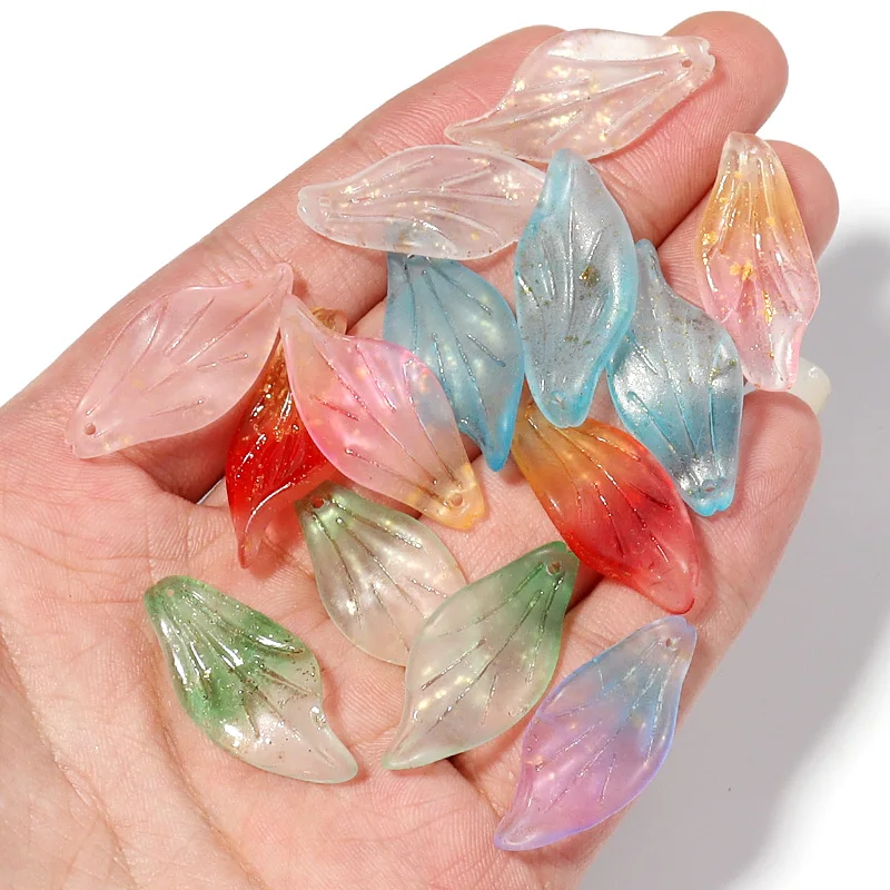 20 sztuk Lampwork kształt liścia koralik 29x14mm kolorowe szkło luźne wisiorki koraliki do tworzenia biżuterii DIY bransoletka akcesoria rzemieślnicze — zdjęcie 6