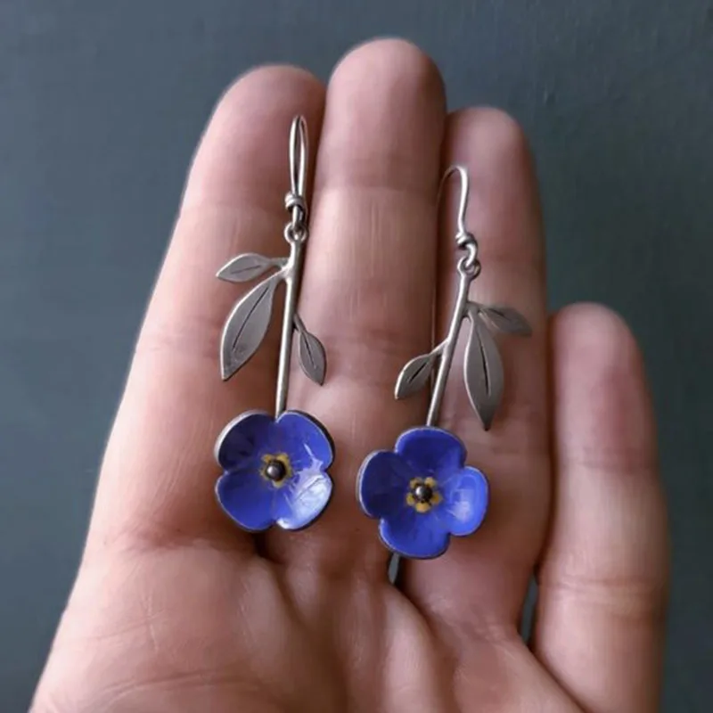 

Blue Flower Earrings Plant Leaf Handmade Earrings