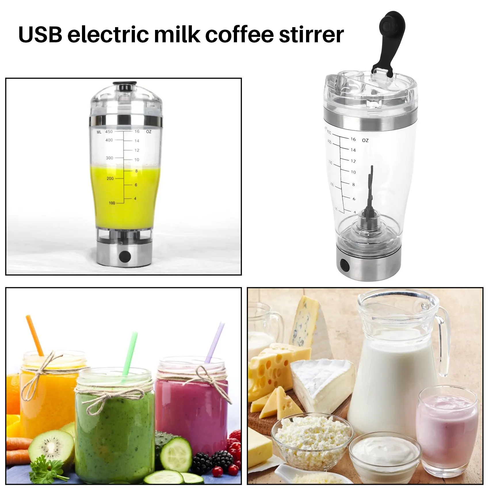 450Ml Electric Protein Shaker Usb Shaker Bottles Milk Coffee Blender Water Bottle Movement Vortex Tornado Smart Mixer