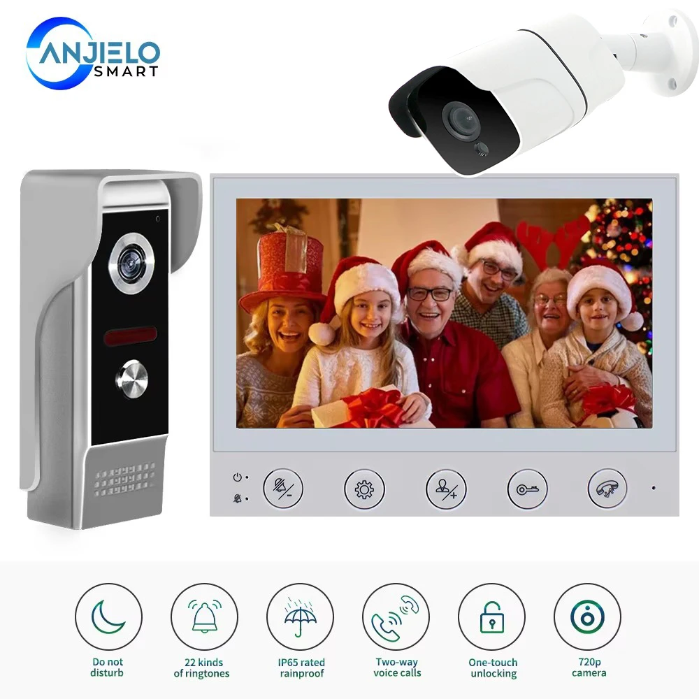 7 Inch Video Intercom for Home System Kit Outdoor Doorbell with Camera Ir Night Vision Waterproof Handsfree Dual-Way Intercom