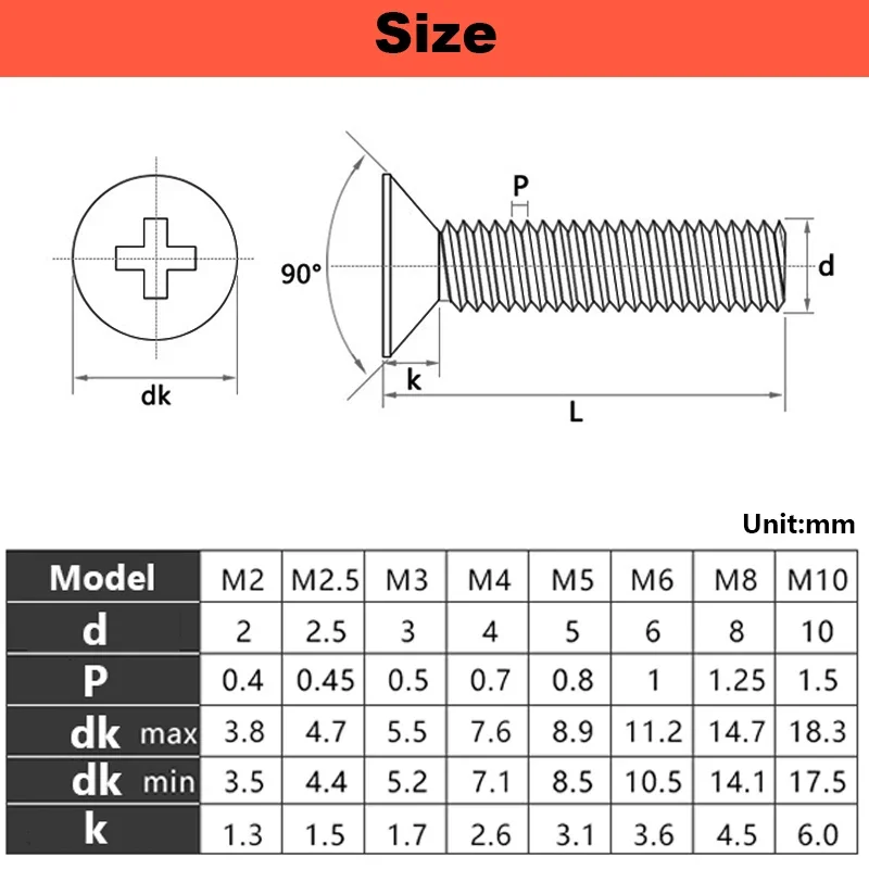 M2 M2.5 M3 4 5 6 8 10 12 Brass Phillips Countersunk Machine Screws Cross Flat Head Metric Thread Screw Recess Bolt Din7985 Gb818