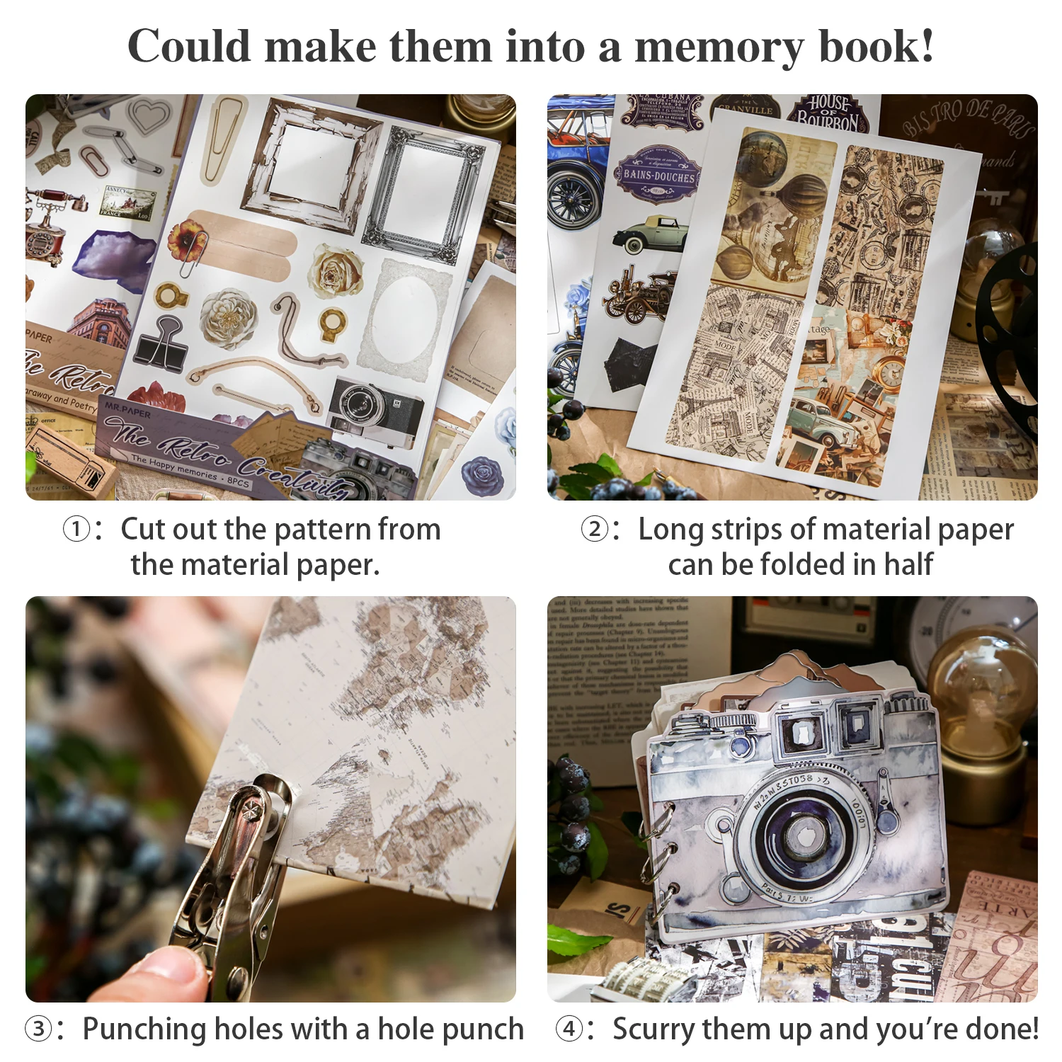 Mr. Paper 4Style 8Pcs/bag Vintage Creation Series Material Paper DIY Card Hangtag Handbook Pendant Book Cover