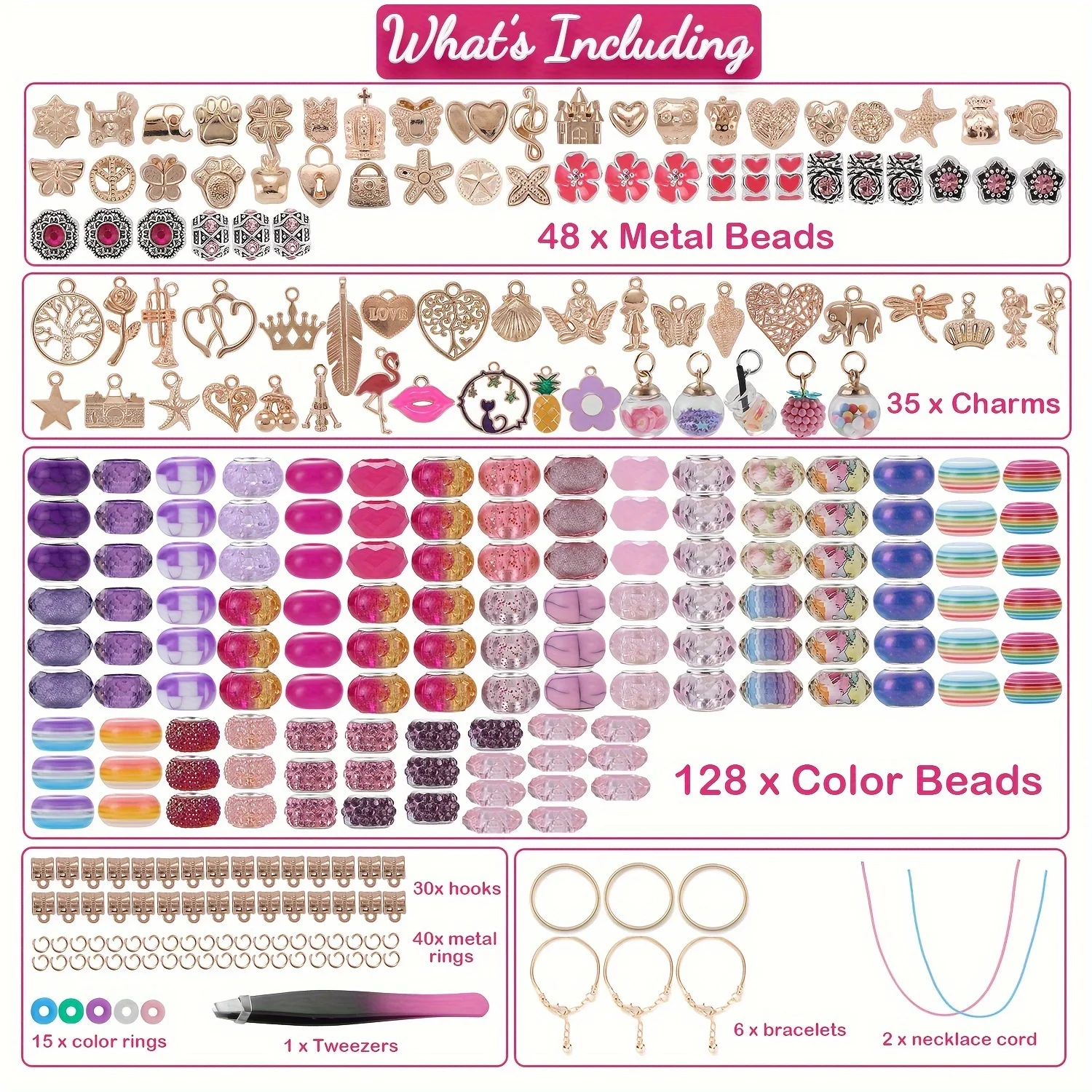 Deluxe Birthday Gifts- 305 Pcs Charm Bracelet Making Kit, Beads for Friendship Bracelets NecklacesCrafts Gifts for Family Party