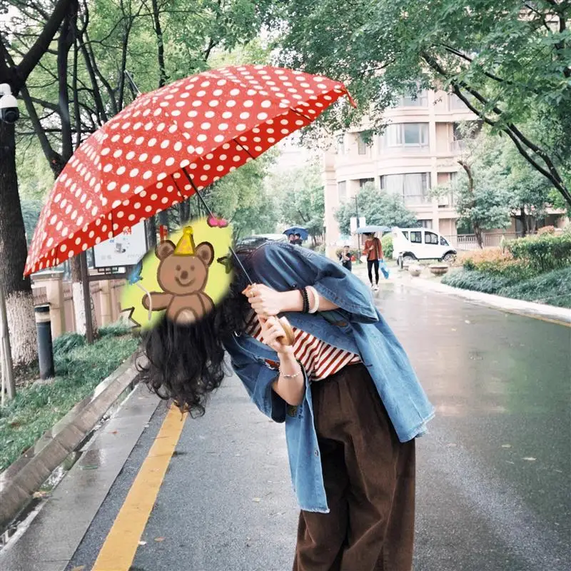 

Red Polka Dot Umbrella Women's High Aesthetic Vintage Small Batch Large Automatic Long Handle Student Raincoat