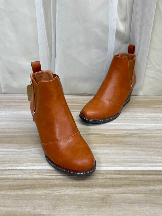 

Faionable round Toe Pure Color Chelsea Boots Women's Ankle Boots ort Booties Slip-On High Heel Ultra-Fiber Lined PU Leather