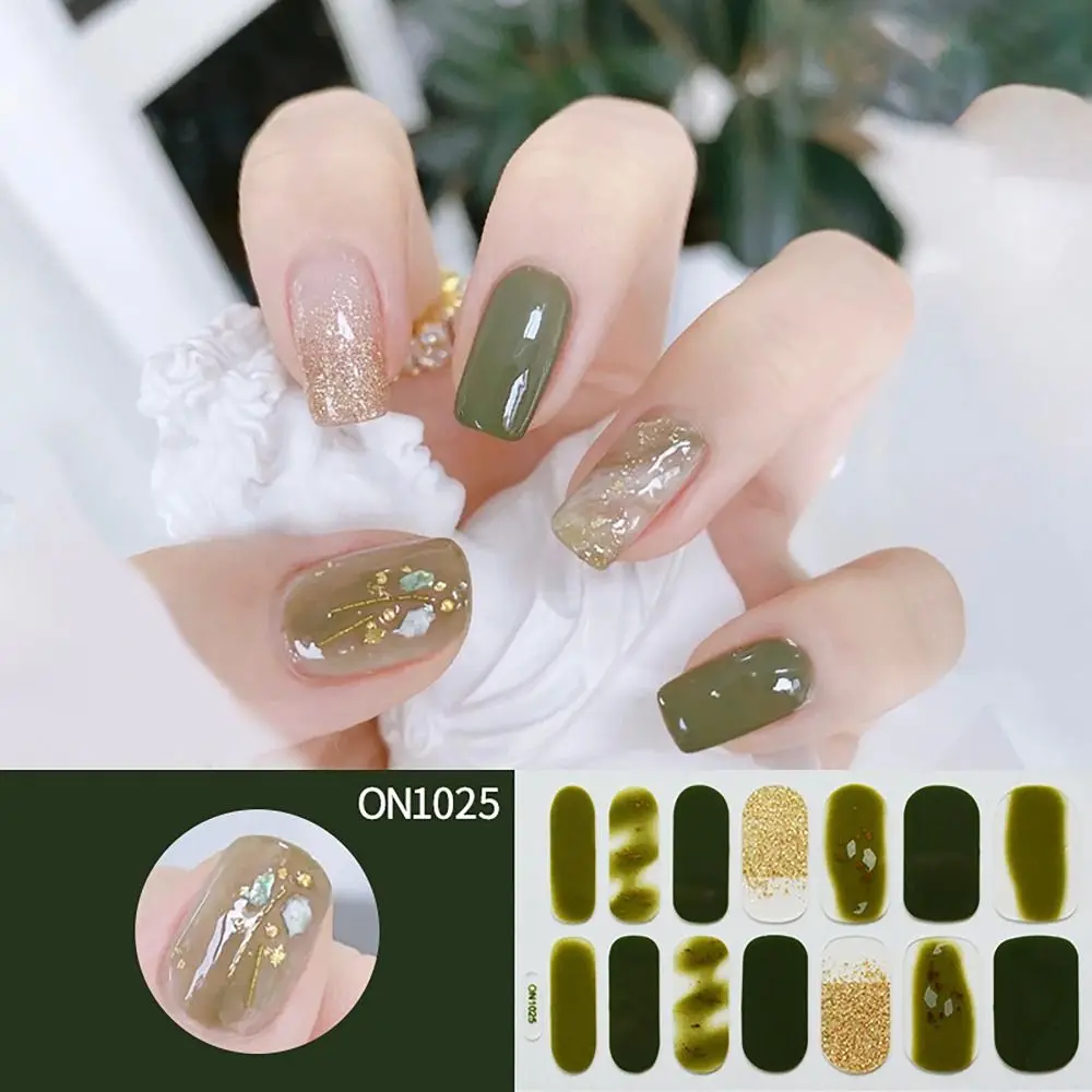 Easy To Removal 14Strips Gel Nail Stickers Floristic Semi Cured Nail Patch Full Cover Gel Nail Polish Strips DIY NAil Art Making