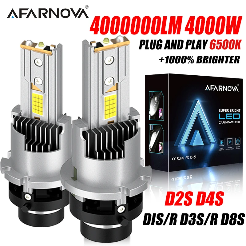 

2PCS D2R D2S LED Headlight Bulbs CANBUS 4000W 4000000LM D1S D3S D3R D4S 6500K White Conversion Kit Xenon HID Light Replacement