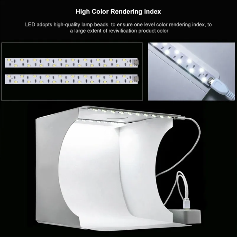 20cm Mini 2 LED Panels Folding Portable 1100LM Light Photo Lighting Studio Shooting Tent Box Kit with 6 Colors Backdrops