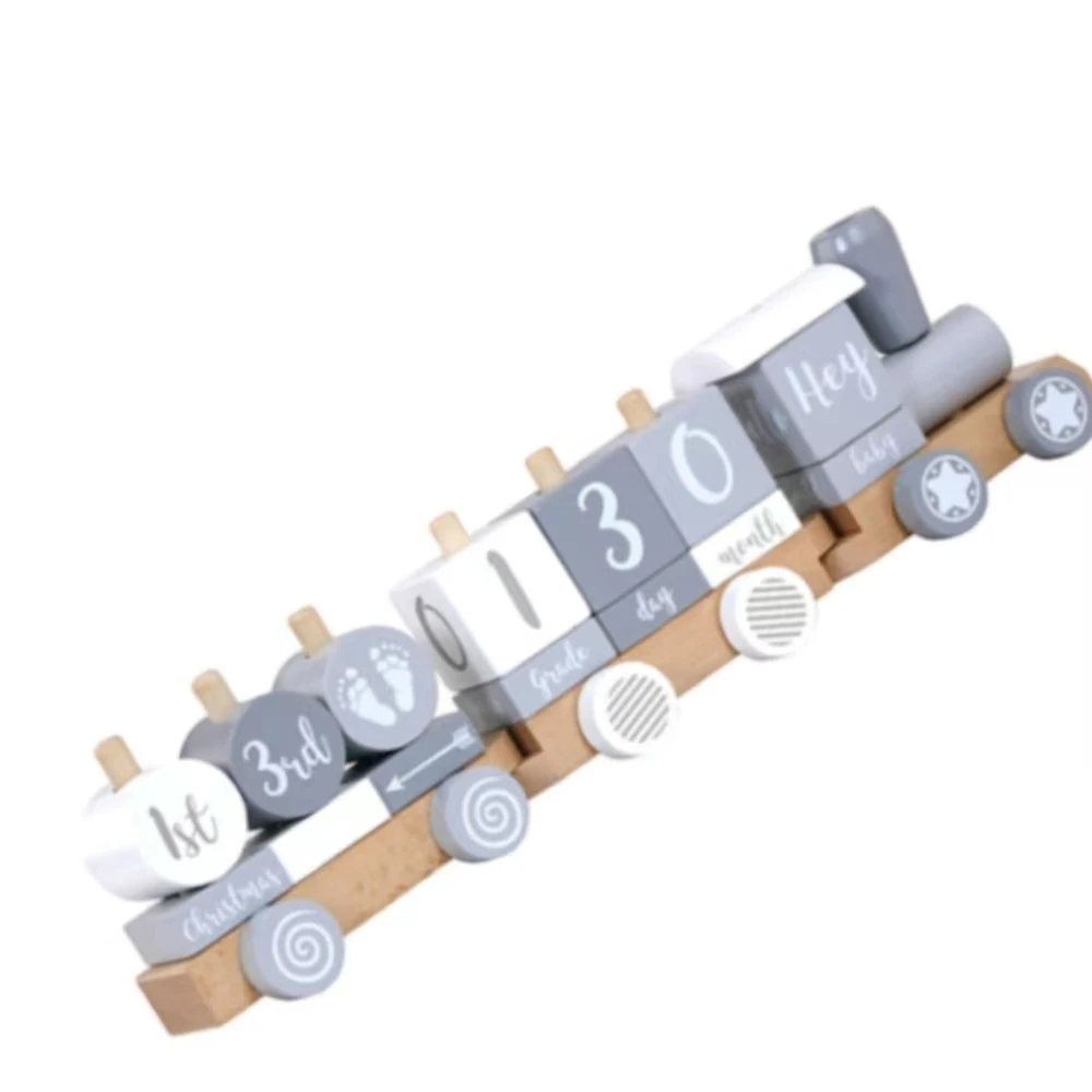 TongyueFun-Train d'anniversaire empilable en bois, jouets pour bébé, décor de pépinière, jouets Montessori, accessoires photo pour nouveau-né, première année