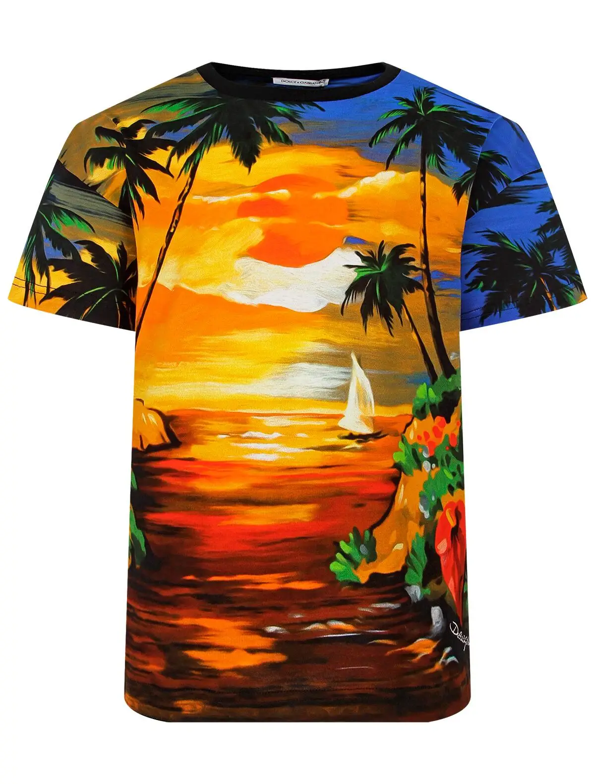 

Summer Men'S T-Shirt Beach Coconut Tree Scenery Foreign Style Short Sleeve Designer Print Oversized O-Neck Harajuku Street Shirt