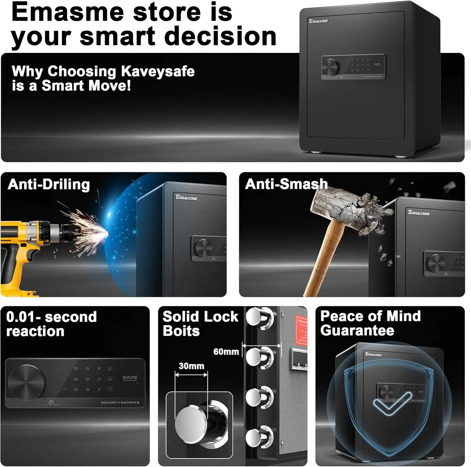 Safety Box, Small Safes for Home Lock Box with Electronic Keypad，Safe with Removable Shelf for Cash, Jewelry, Documents,Digital