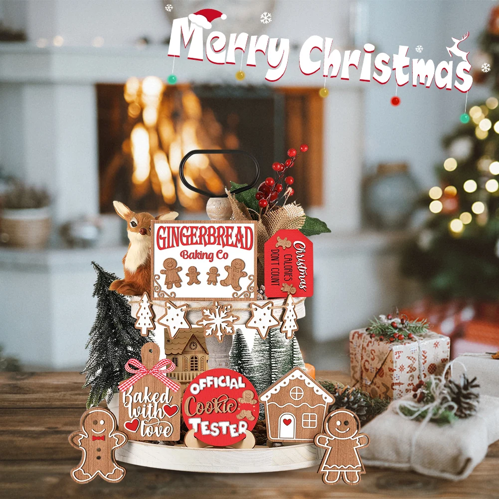 

12pcs Gingerbread Man Themed Trays Decor Multi-purpose Christmas Gnomes Tray Decor Featival Theme for Farmhouse Kitchen Tabletop