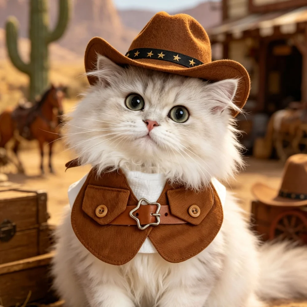 Conjunto de Disfraz de Vaquero del Oeste Salvaje para Mascotas, Sombrero de Vaquero con Estrella y Arnés de Chaleco de Pana con Hebilla de Estrella, Traje Retro para Gatos y Perros Pequeños, Accesorio para Fotos