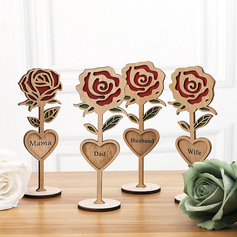 Regalo del día de la madre, decoraciones florales de madera, adornos en forma de rosa cortados con láser, los mejores regalos para mamá, decoración de mesa de rosas para el hogar