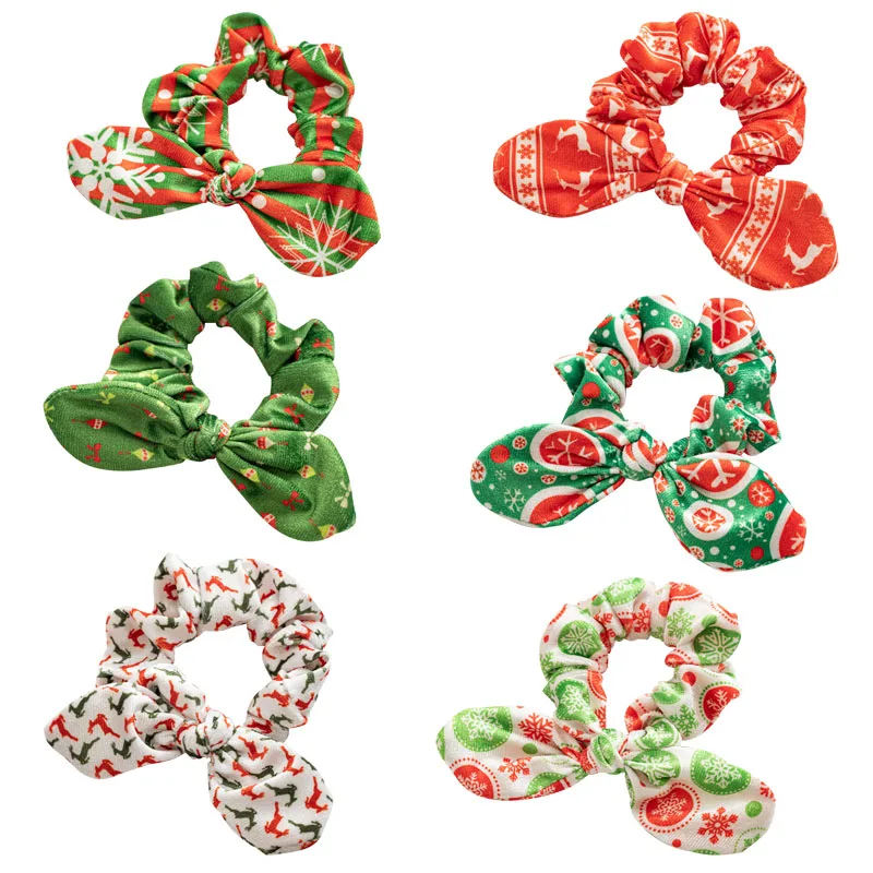 

Christmas Bow-knot Hair Bands Elastic Scrunchie Ponytail rubber band Hair Accessories Girls cartoon Cute Headwear Christmas Gift