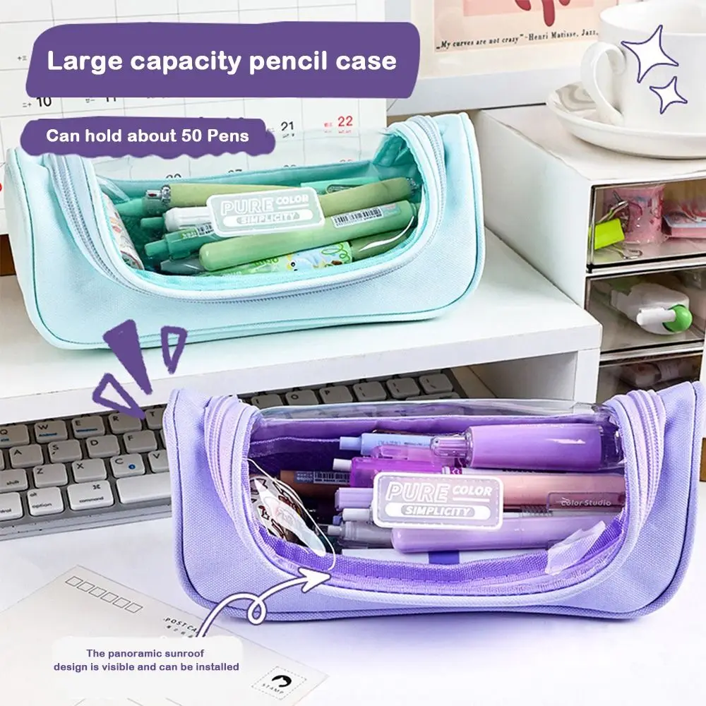Astuccio semplice di grande capacità Astuccio per penne con apertura grande visibile Astuccio per matite in tela ad alta aspetto Materiale scolastico