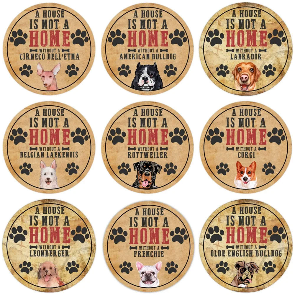 Funny Metal Tin Dog Signs, Round Sign for Cafe, Bar, Pub, Home Decor, Husky Wall Art Gift, A House Is Not A Home Without A Pug