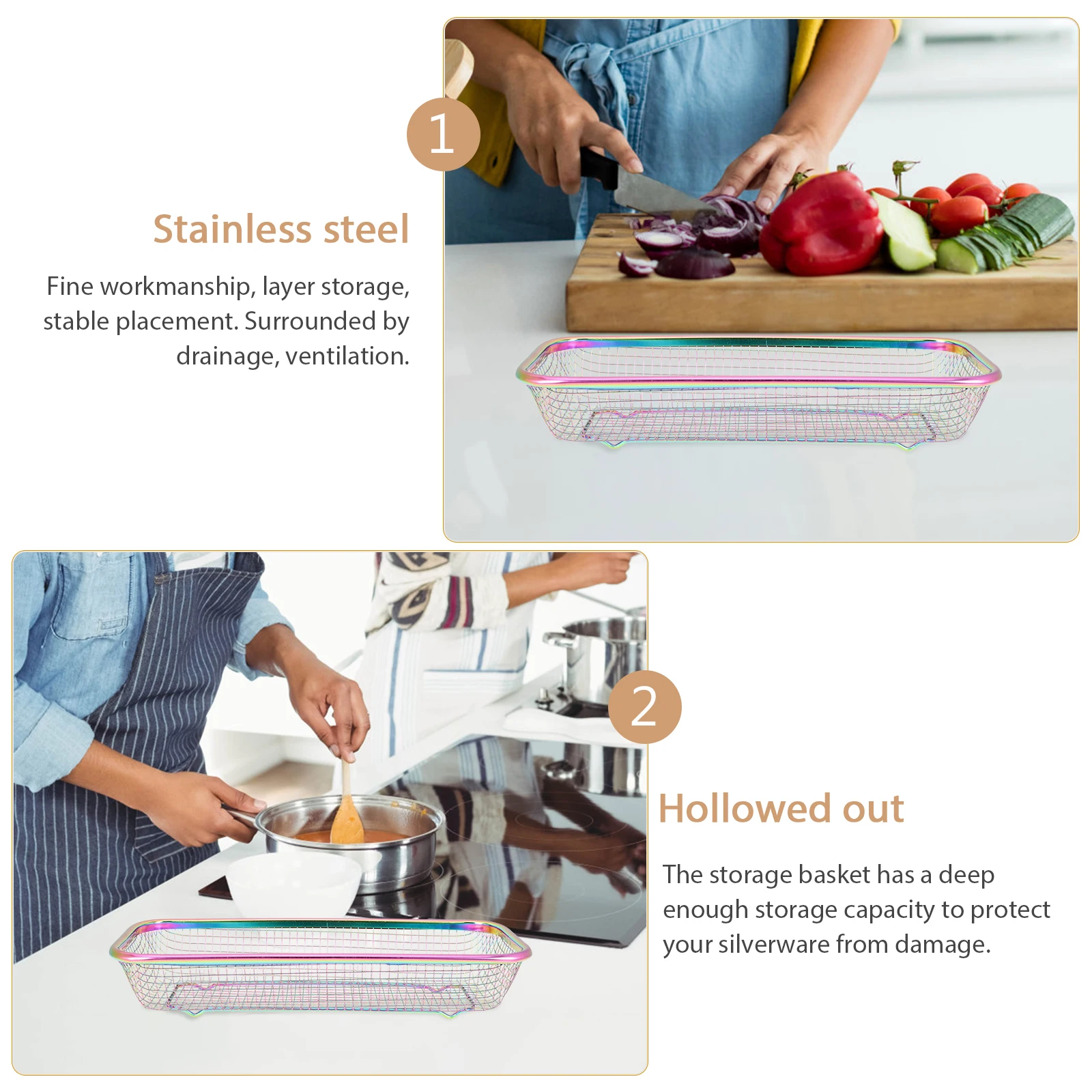 

Stainless Steel Chopstick Holder Deep Storage Basket For Cutlery Spoon Forks Kitchenware Organizer Drain Basket