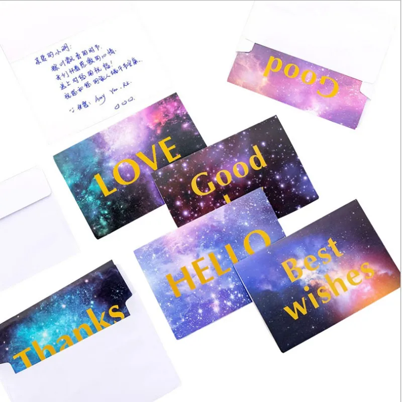 50Packs Envelope with star greeting card Cool Happy birthday invitation message thank you Paper Merci wholesale 13.5*9CM