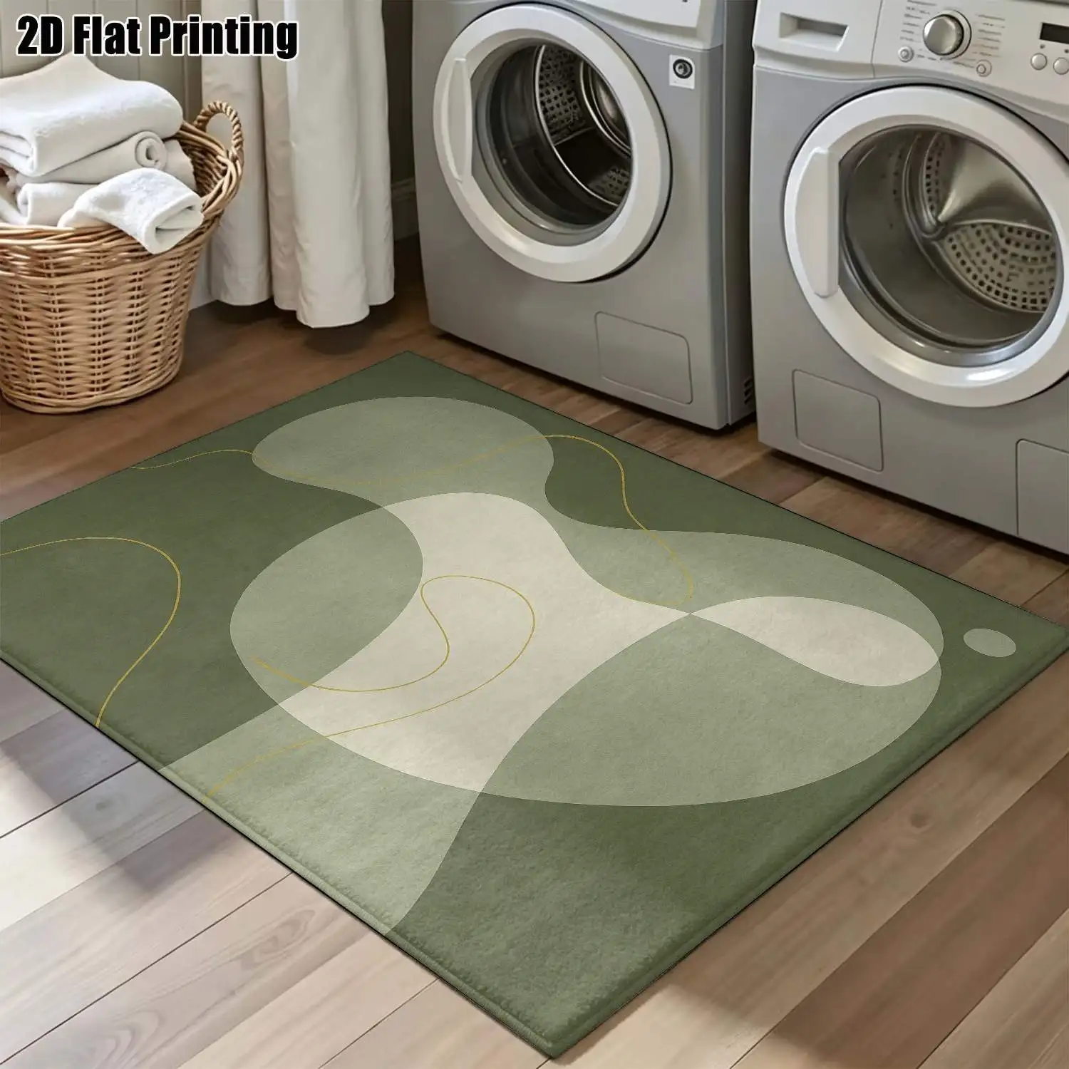 1Pc 2D Printed Olive Green Abstract Geometric Nordic-Style Carpet, Instagram-Inspired Modern Minimalist Floor Mat, Machine Washable, Multi-Size, Suitable for Entrance, Dining Room, Foyer, Bedroom, Living Room Home Decor