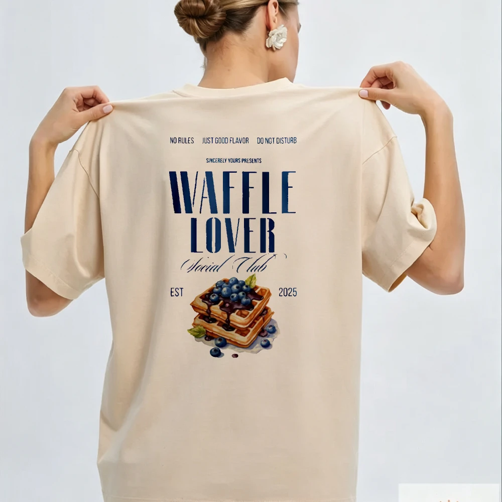 Waffle Lover Social Club Blueberry Graphic Boxy Women Tee Breakfast Food Slogan Top Soft Cotton Blouse Brunch Lover Holiday Gift