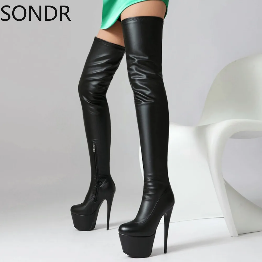 Womens Over The Knee Thigh Boots Platform Stilettos Super 17CM High Heel Shoes Sexy Long Riding Knight Plus Size  New 2024