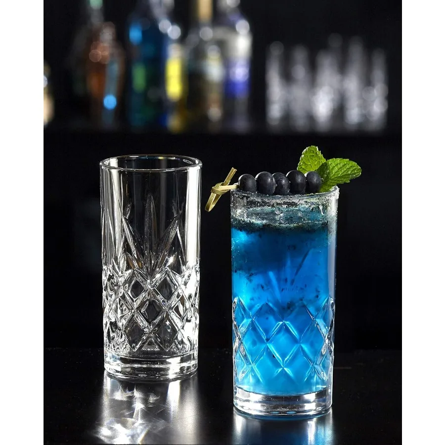 مجموعة نظارات كينسلي طويلة عالية الكرة مكونة من 8 قطع، أكواب سعة 12 أونصة، أواني زجاجية مصممة لمياه الشرب أو البيرة أو الصودا، عصرية و