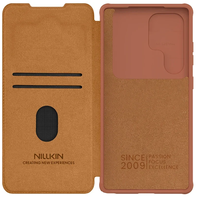 Capa de couro NILLKIN para Samsung Galaxy S25, S25 Plus, S25 Ultra, Slide de lente comercial, proteção de câmera, capa traseira estilo flip