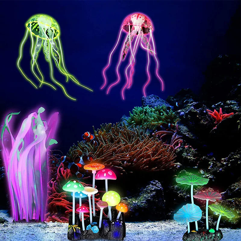 Aquarium Luminous Coral Jellyfish Mushroom Soft Silicone Aquatic Water Plants Fish Tank Decoration Aquarium Accesories Ornaments