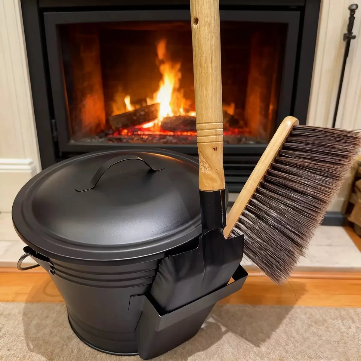 Fireplace Equipment Set with Shovel Brush Gloves and Dustpan Designed for Compatibility with Most Fireplace Types