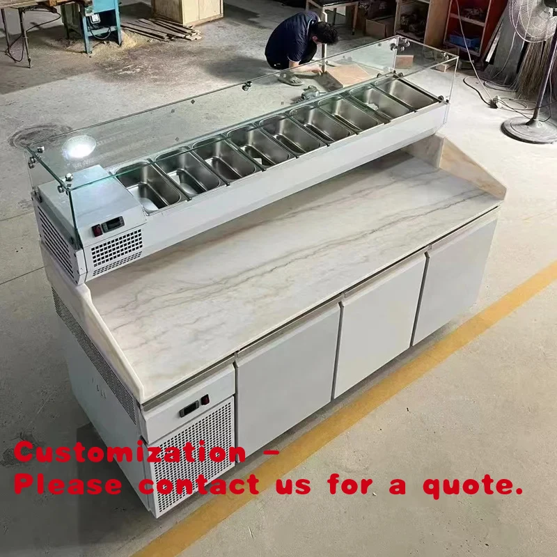 

Customize.Professional Double-temperature Stainless Steel Pizza Prep Table Marble Refrigerated Pizza Counter Display Fridge