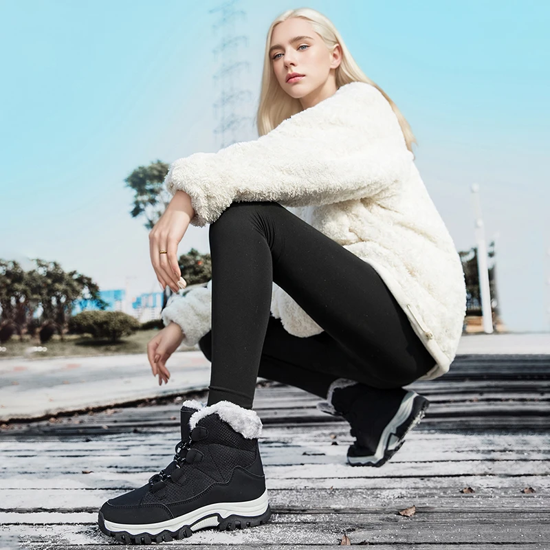 الشتاء المرأة أحذية الثلوج 2025 جديد في الهواء الطلق سميكة أفخم الإناث أحذية رياضية حذاء الثلوج الدافئة سميكة وحيد الثلوج مقاوم للماء حذاء قطني
