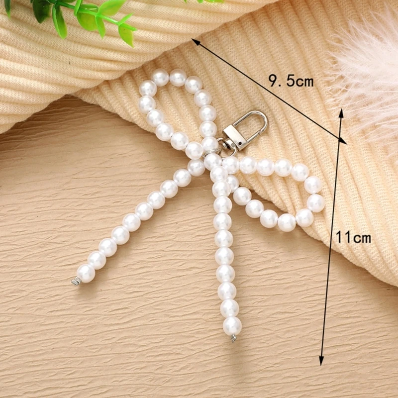 Pearls Beaded Bowknot Keychain Decorations Keyring Hanging Ornament Backpack Handbag Charm Pendant for Girls Women