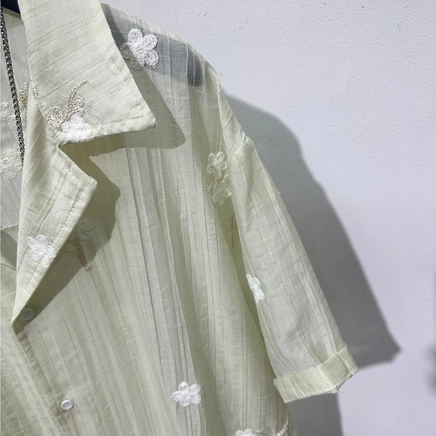 Avant-Garde Design Cuban Collar Slightly Transparent Embroidered Shirt Men's Summer Thin Breathable High-Grade Short Sleeve