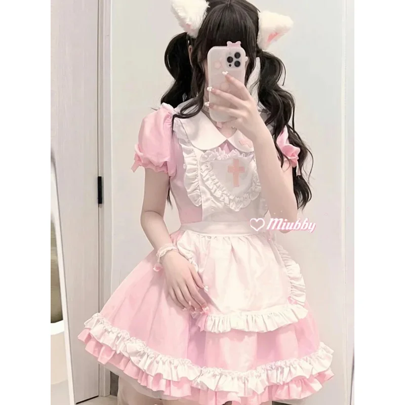 Miubby "cross Lady" Japanse zachte meisje Lolita lichtblauw roze meid jurk Halloween capsule Lolita Jurk schattig meisje rok