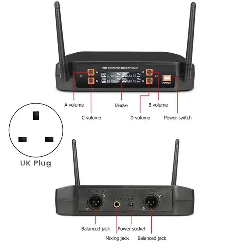 

Leading-Wireless Microphone Set 4 Channel UHF Fixed Frequency Dynamic Headset For Karaoke Band Wedding Party Church
